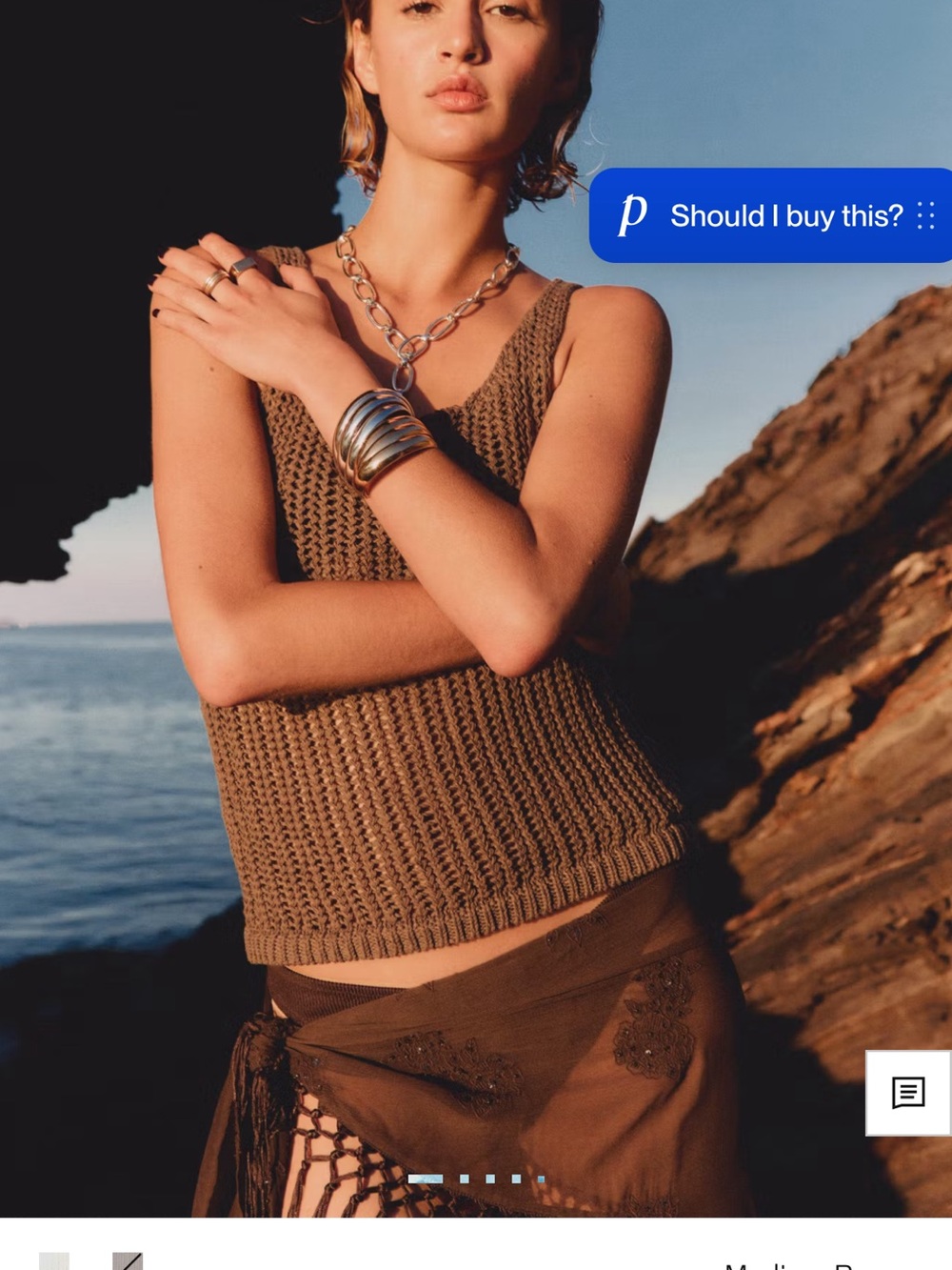 Mango Brown Crochet Knit Tank Top